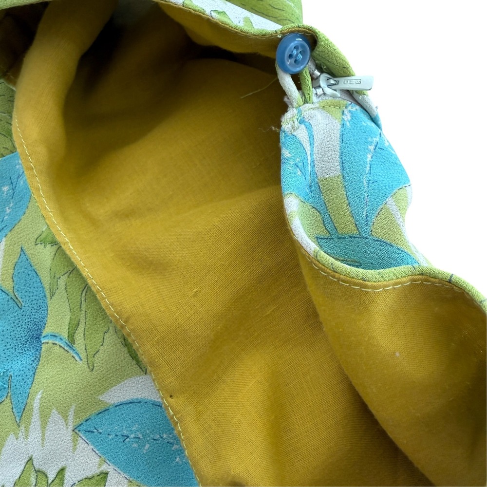Vintage 1960s Floral Maxi Dress Mod Flower Power Sleeveless Sheath Green Blue - Picture 4 of 9